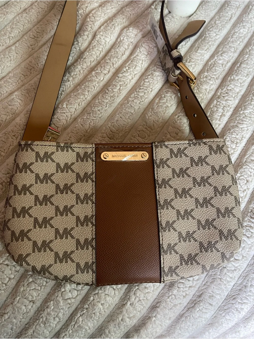 Michael Kors Beige and Brown Logo Crossbody Shoulder Bag